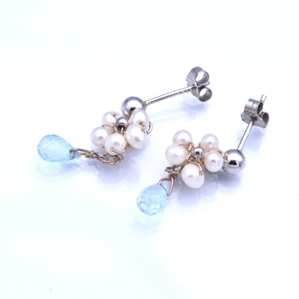 花雫のピアス《ブルートパーズ・淡水パール・silver925》